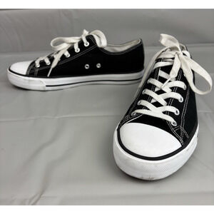 Canvas Low Top Sneakers 10 Black White Lace Up Classic Casual Shoes Unbranded